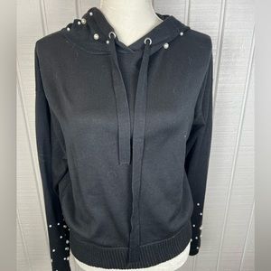 Elan black hoodie sweater with Pearls Size Med NWT‎